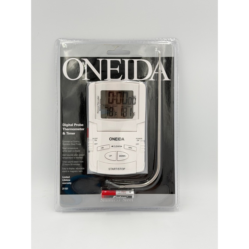 Oneida Digital Probe Oven Thermometer Timer White Stainless Steel New 31161